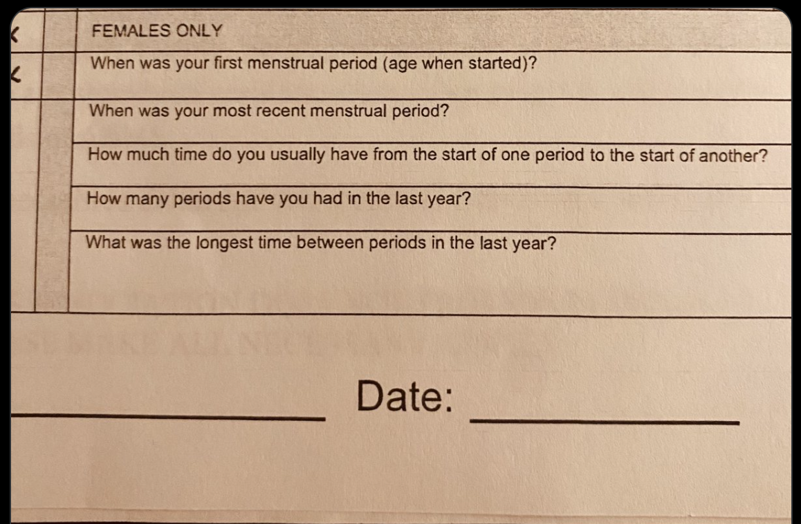 High school tryouts form asks for menstrual periods for female athletes