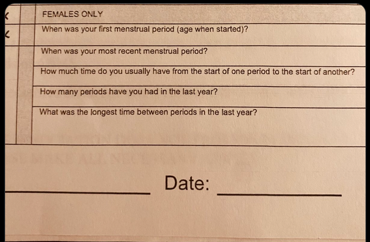 High school tryouts form asks for menstrual periods for female athletes